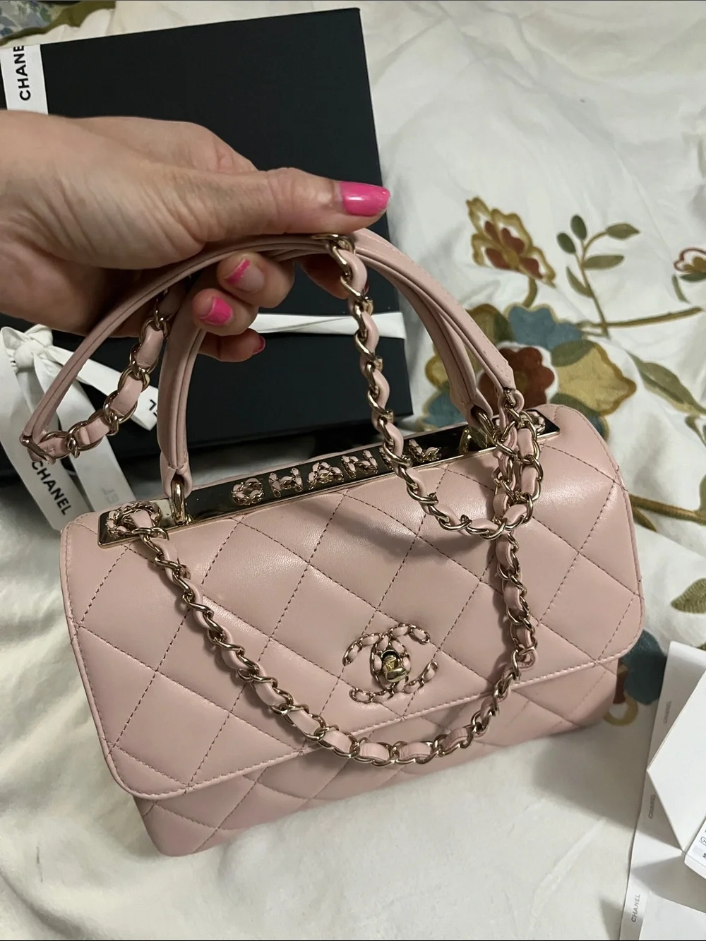 CHANEL Blush Pink Quilted Top-Handle Shoulder Bag